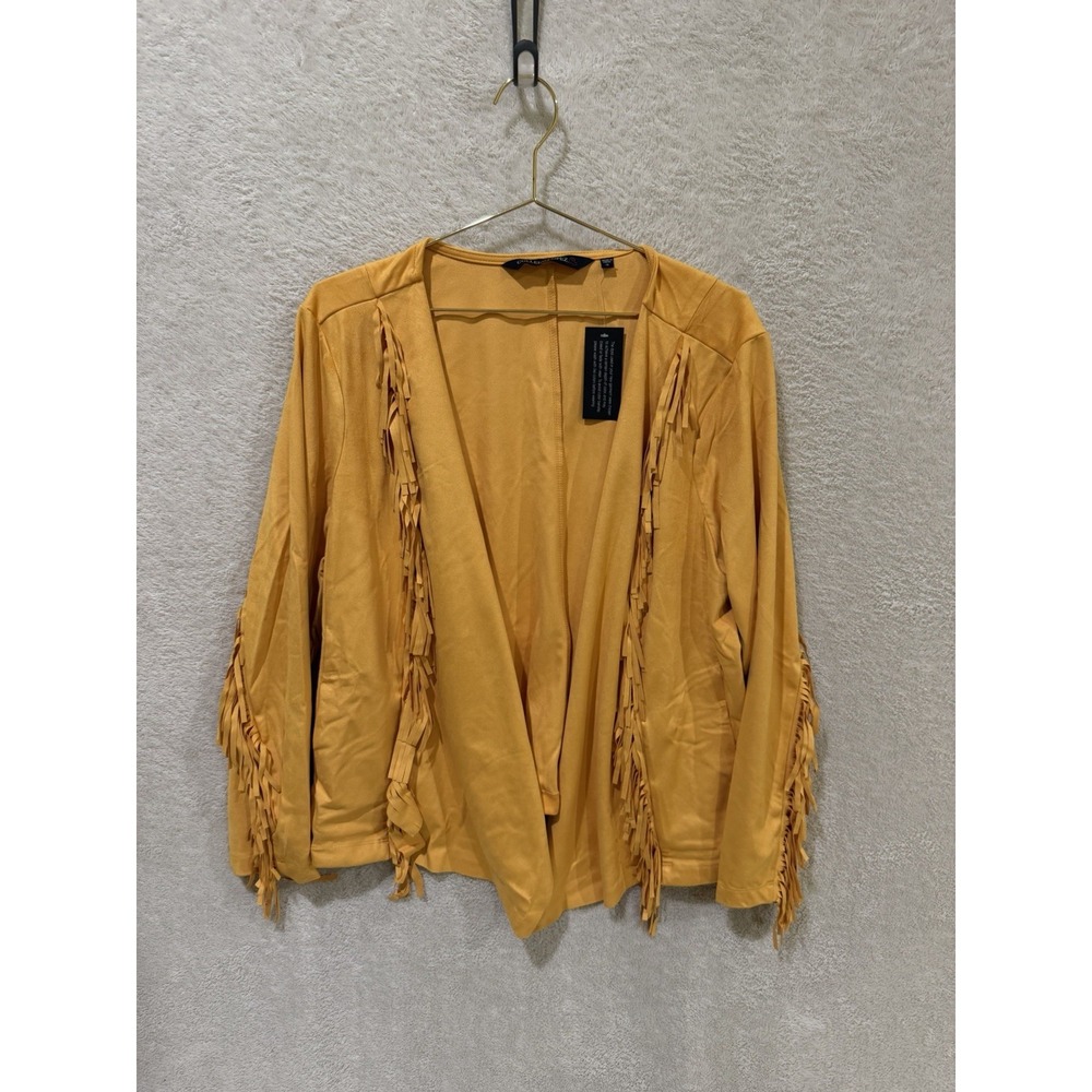 NWT Colleen Lopez Faux Suede Fringe Jacket Honey Gold 1X Pockets Western